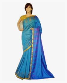Teal,blue & Gold Colour Kanchipuram Silk Saree - Sari, HD Png Download, Free Download