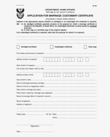 Printable Wedding Contract Certificate Main Image - Customary Marriage Certificate In South Africa, HD Png Download, Free Download
