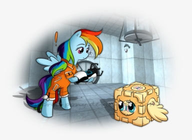 Secret-pony, Chell, Companion Cube, Crossover, Fluttercube, - Cartoon, HD Png Download, Free Download