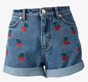 Transparent Jean Shorts Png - Cherry Embroidery On Jeans, Png Download, Free Download