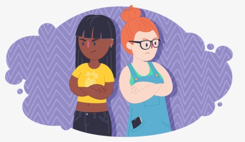 Two Teen Girls Back To Back With Arms Crossed - Cartoon, HD Png Download, Free Download