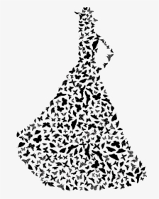Woman Butterflies Dress Silhouette - Women Dress Silhouette Art, HD Png Download, Free Download
