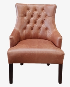 Front View Of Brown Leather Upholstered Lounge Chair - Club Chair, HD Png Download, Free Download