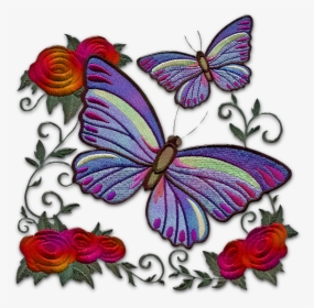 Desenho Borboletas Tipo Bordado Em E Flores Png - Purple Butterflies And Red Rose, Transparent Png, Free Download