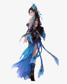 #woman #girl #female #anime #warrior #blue #japanese - Game Character Has Blue Hair And Feathers, HD Png Download, Free Download