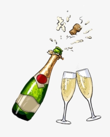 Champagne Bottle Clipart , Png Download - Champagne Bottle Popping Drawing, Transparent Png, Free Download