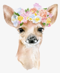 Watercolor Watercolour Animals Animal Flowercrown Flowe - Floral Watercolor Deer, HD Png Download, Free Download