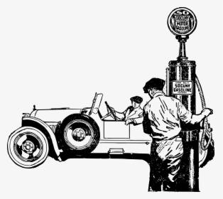 Old Time Petrol Stand Clip Arts - Pump And Old Car Vector, HD Png Download, Free Download
