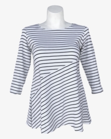 Asymmetrical Striped Top With 3/4 Sleeve In Black And - T-shirt, HD Png Download, Free Download