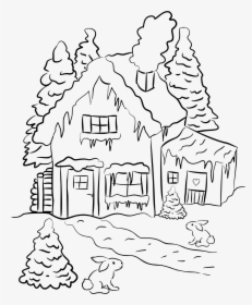 Winter House Scene Line Art Clip Arts - Winter House Clipart Black And White, HD Png Download, Free Download