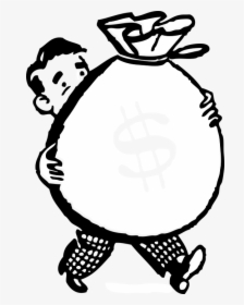 Man Person Money Big Fifties Bag Walk Walking - Man With Money Bag, HD Png Download, Free Download