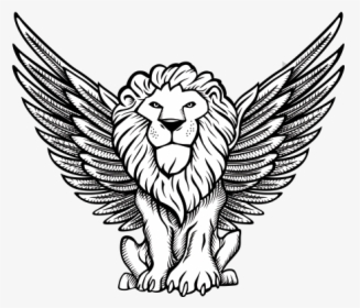 Lion With Wings Logo - Lion With Wings Drawing, HD Png Download, Free Download