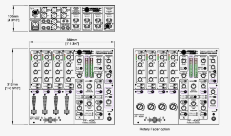 Ff4000 Dj Mixer Technical Drawing - Dj Mixer Dimensions, HD Png Download, Free Download