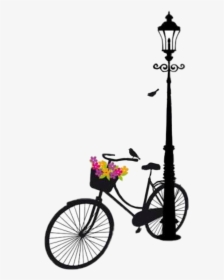 #bike #silhouette #flowers #lamp #scbicycle #bicycle - Cycle With Flowers Images Drawing, HD Png Download, Free Download