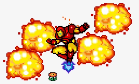 When Iron Man Touches A Fire Flower - Pixel Art Iron Man Y Capitan America, HD Png Download, Free Download