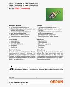 520nm 50mw To Can Osram - Applications Of Laser Diode, HD Png Download, Free Download