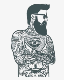 Tattoo Bearded Sleeve Artist Removal Ink Clipart - Beard And Tattoos Cartoon, HD Png Download, Free Download