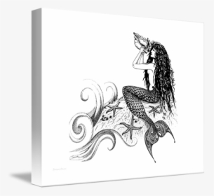 Drawing Shells Conch - Pen And Ink Mermaid, HD Png Download, Free Download