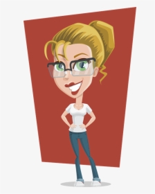Girl, Glasses, Blonde, T-shirt, Smiling, Jeans, Cute - Cartoon Blonde Woman Glasses, HD Png Download, Free Download