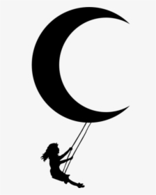 Clip Art Silhouette Girl Illustration Moon - Transparent Girl On Swing Silhouette, HD Png Download, Free Download