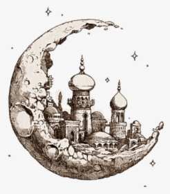 Transparent Ramadan Clipart - Moon And Stars Drawing, HD Png Download, Free Download