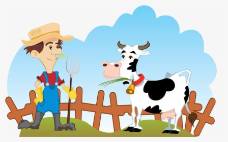 Transparent Ranch Clipart - Cow And Farmer Cartoon, HD Png Download, Free Download
