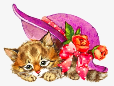 Picture Free Library Cat Watercolour Flowers Watercolor - Watercolor Painting, HD Png Download, Free Download