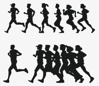 Running Silhouette 5k Run Clip Art - Silhouette Of People Running, HD Png Download, Free Download