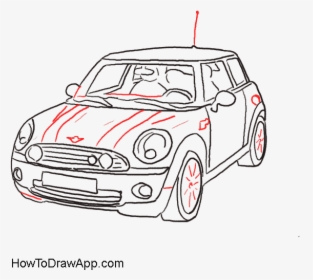 How To Draw A Mini Cooper Car Step By Step With Pictures - Line Drawing Mini Cooper, HD Png Download, Free Download