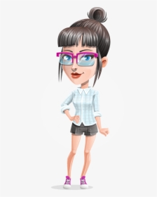 Cute Office Girl Cartoon Vector Character Aka Margot - Cartoon Characters With Bangs And Glasses, HD Png Download, Free Download