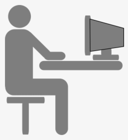 User, Desk, Grey, Screen, Work, Office, Computer - Person Sitting At Computer Clipart, HD Png Download, Free Download