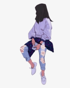 Anime Girl Sitting Png, Transparent Png, Free Download