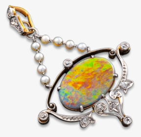 Antique Black Opal, Diamond And Pearl Pendant - Opal, HD Png Download, Free Download