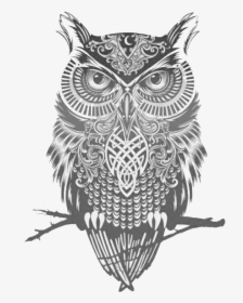 Owl Great Tattoo Flash Idea Horned Clipart - Black And White Owl Drawing, HD Png Download, Free Download