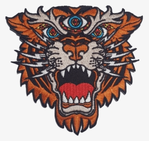 Third Eye Tiger Embroidered Patch Tattoo Flash / Biker - Third Eye Tiger Tattoo, HD Png Download, Free Download