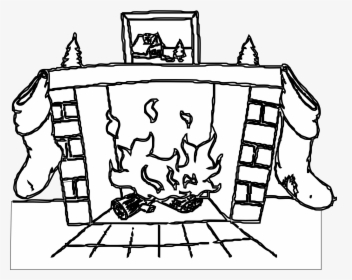 Christmas Black And White Clip Art Black And White - Black And White Fireplace Clipart Png, Transparent Png, Free Download