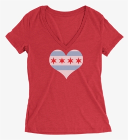 Womens Chicago Heart Flag Womens V Neck The T Shirt - Neckline, HD Png Download, Free Download