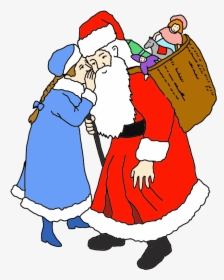 Girl Whispering Her Wishes To Santa Clip Art - Santa Claus, HD Png Download, Free Download