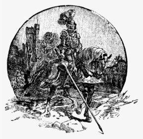 Fairytale Castle Png Black And White - Charging Knight Illustration B&w Drawing Joust, Transparent Png, Free Download