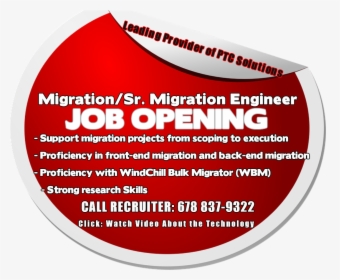 Job Opening Migration Engineer Watch Video To Learn - Circle, HD Png Download, Free Download