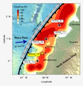 Historical Earthquakes In The Ecuador-colombia Subduction - Ecuador Subduction Zone, HD Png Download, Free Download