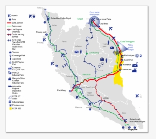 Map Of Malaysia"s East Coast Rail Link Project - East Coast Rail Line Malaysia, HD Png Download, Free Download