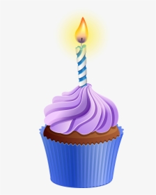 Birthday With Candle Png - Cupcake With Candle Clip Art, Transparent Png, Free Download