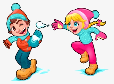Cartoon Snow Play Illustration - Playing In Snow Cartoon, HD Png Download, Free Download
