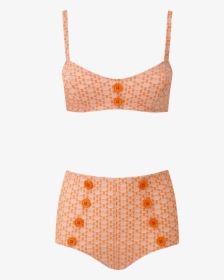 Genevieve Orange Two-tone Seersucker Button Bikini - Brassiere, HD Png Download, Free Download