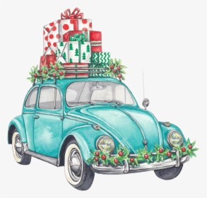 #watercolor #vw #beetle #volkswagen #christmas #presents - Vw Beetle Christmas Cards, HD Png Download, Free Download
