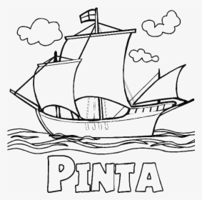 Columbus Fleet Pinta On Columbus Day Coloring Page - Christopher Columbus Boat Drawing, HD Png Download, Free Download