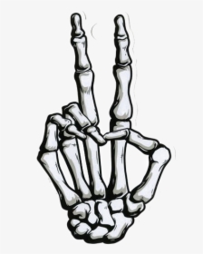T-shirt Hand Skeleton Drawing Peace Symbols - Skeleton Hand Doing Peace Sign, HD Png Download, Free Download