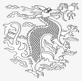 Outline Folk-style Chinese Dragon And Shining Sun Tattoo, HD Png Download, Free Download