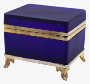Vintage Blue Cobalt Satin Glass Box With Brass Hinge, HD Png Download, Free Download